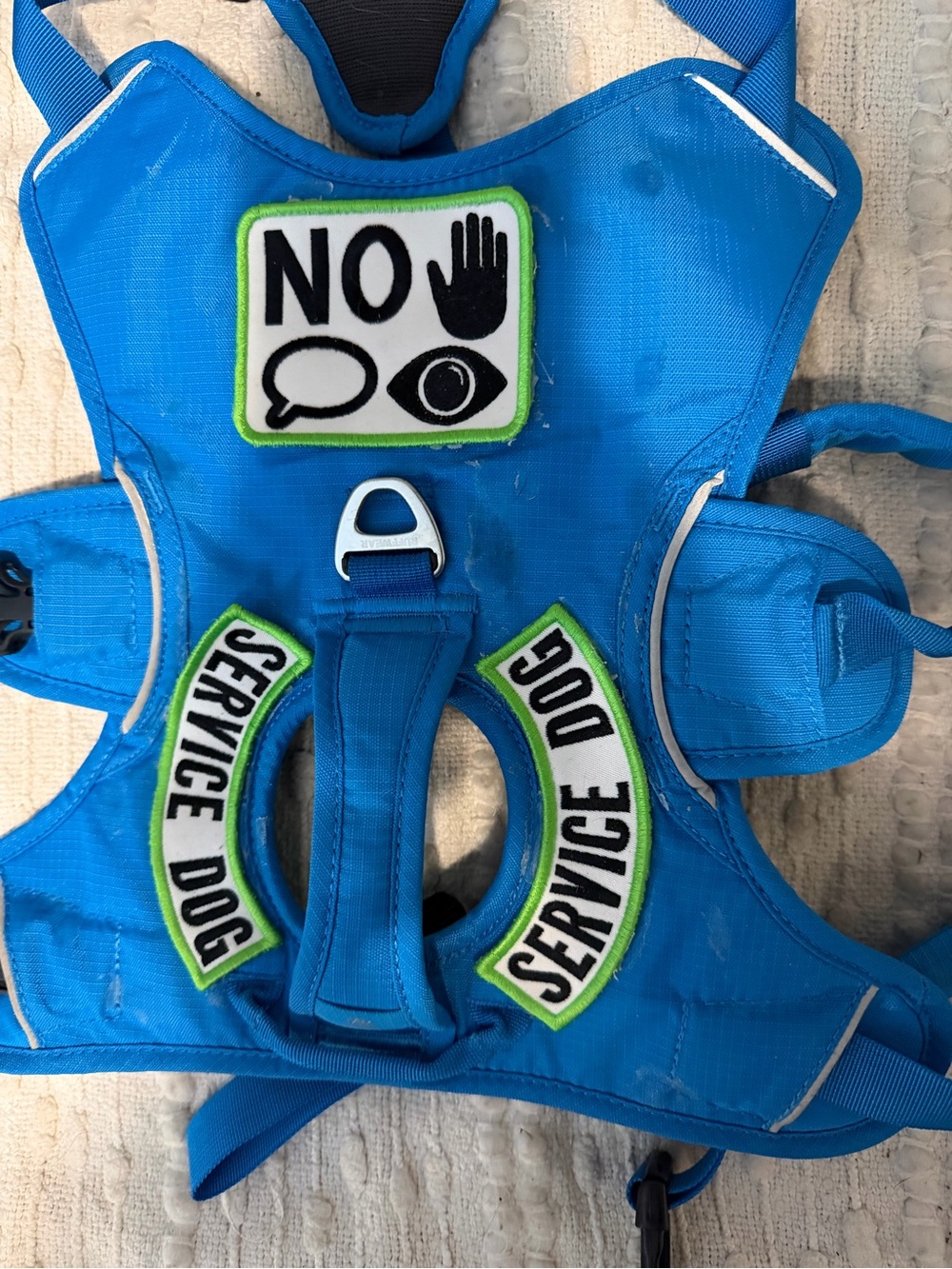 RuffWear Bright Blue Service Dog Harness Vest with patches